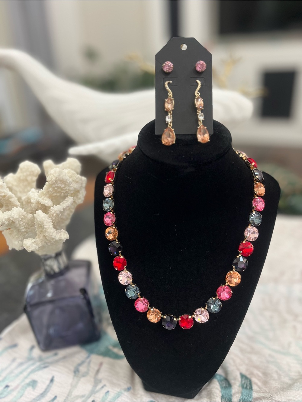 Brand New! Bella Jack Multicolor Crystal Statement Necklace and Bonus Earrings